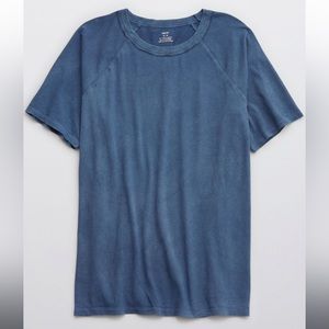 Oversized blue Aerie, distressed neck line, boyfriend t-shirt.
